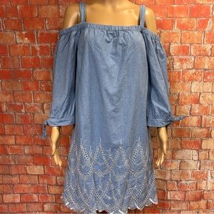 Jessica Howard Plus Size Cold Shoulder Embroidered Hem Dress